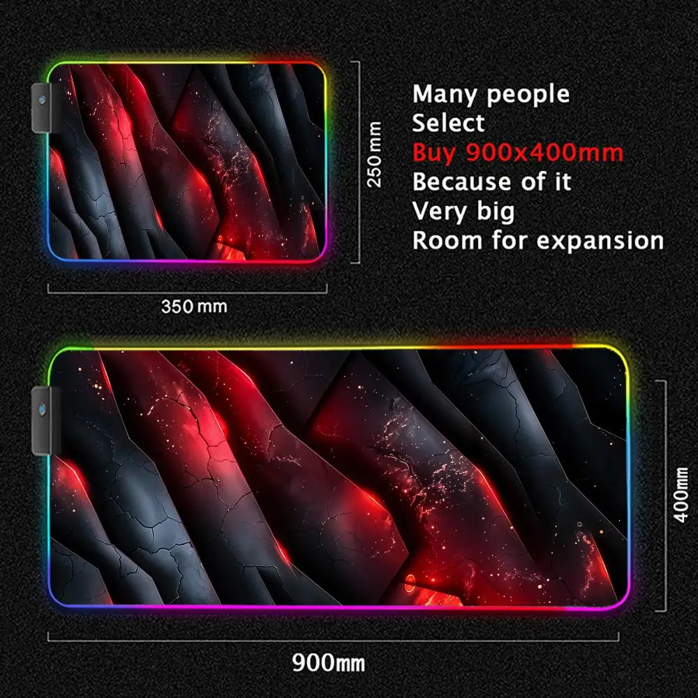 Cool Abstract Mouse Pad Large RGB Gaming Mousepad LED Light Locked Edges Game Accessories Table Pads PC Keyboard Mat XXL 90x40cm photo 3