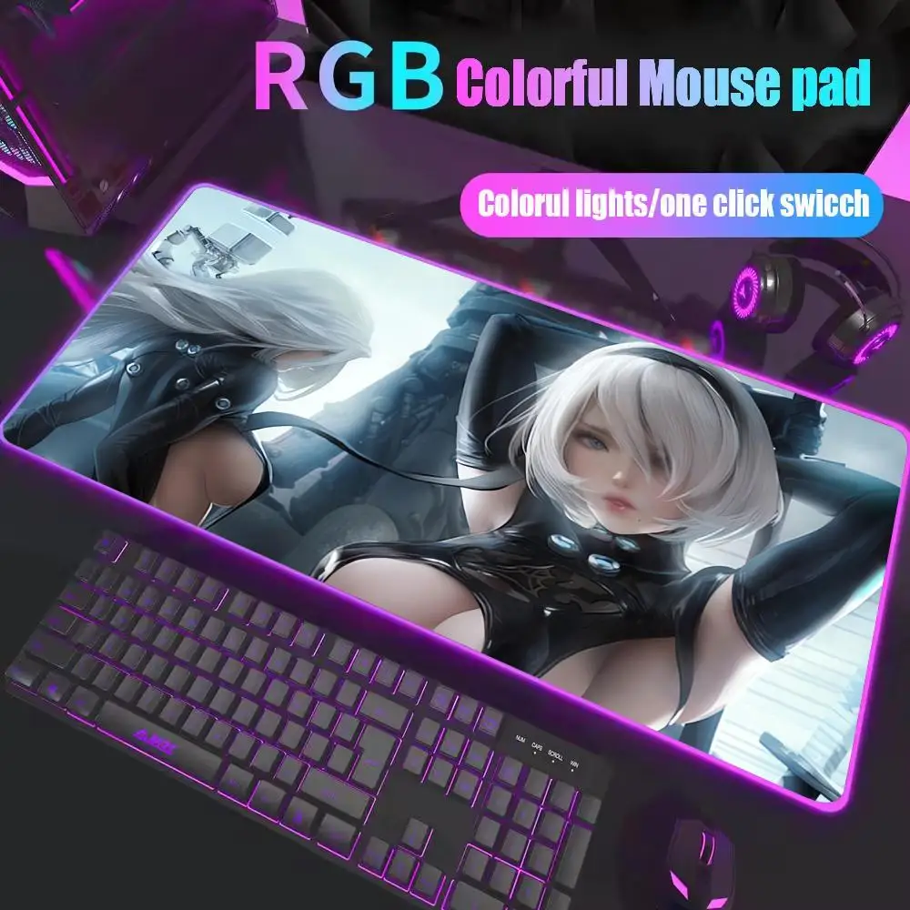 Rgb Mouse Pad Nier Automata 2b Desk Mat Gaming Mats Big Carpet Offices Computer Mousepads Anime Girl Deskmat Office Rug Mousepad photo 2