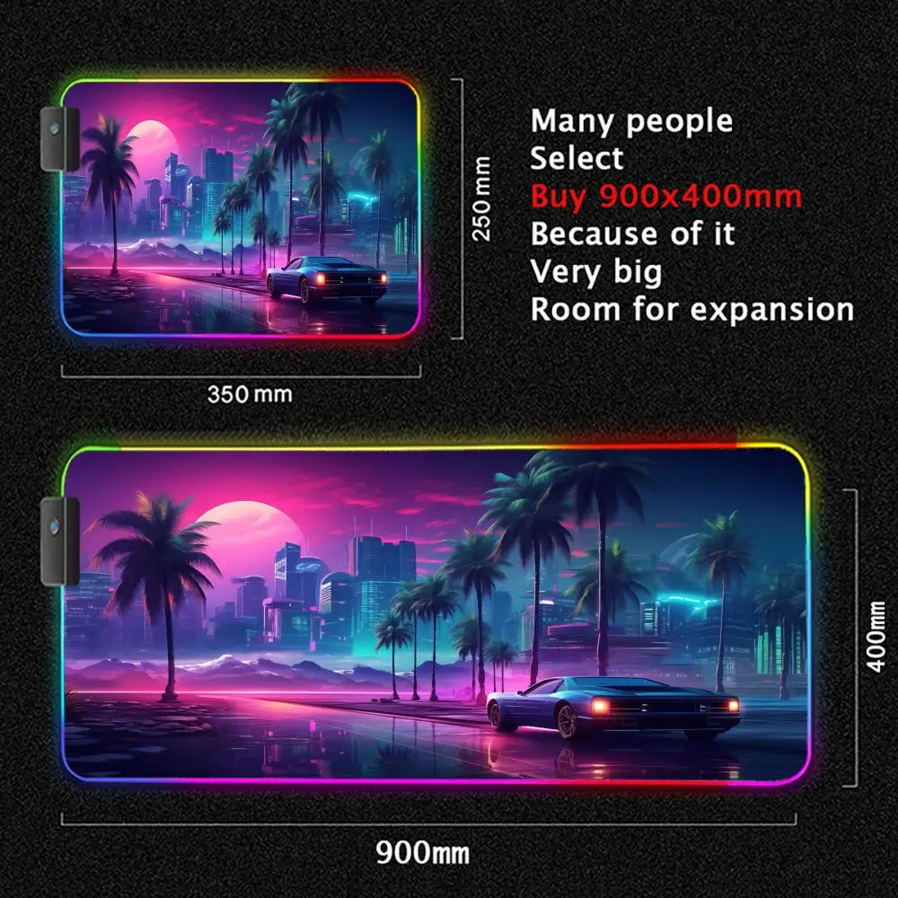 Road Sunset Car RGB Mouse Pad  Large Keyboard Cover Colorful MousePad LED Light E-sports Mousepad Computer Gamer Long Desk Mat photo 3