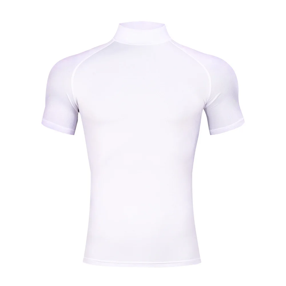 Mens Bodybuilding Sports Tight T-shirt Summer Compression Turtleneck Short Sleeve Gym Fitness Quick Dry Running Male Workout Top photo 7