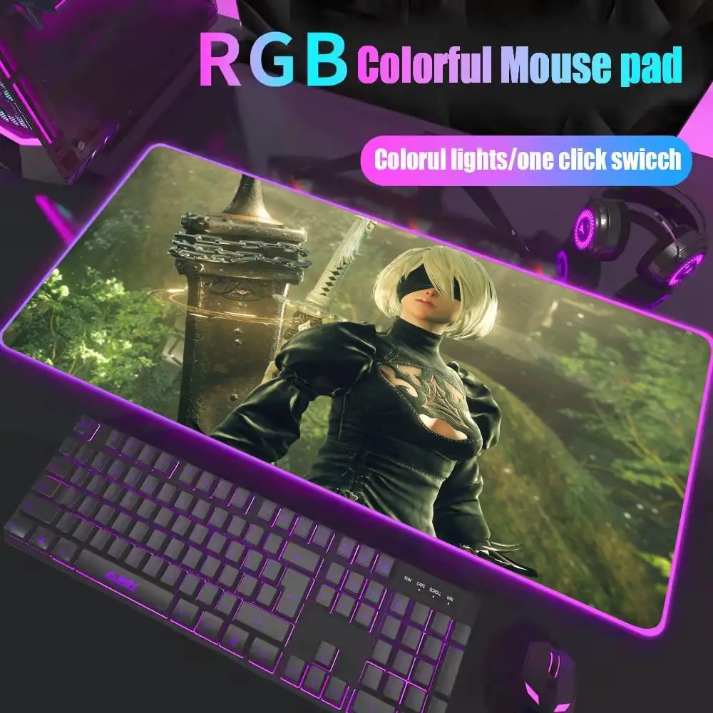 Rgb Mouse Pad Nier Automata 2b Desk Mat Gaming Mats Big Carpet Offices Computer Mousepads Anime Girl Deskmat Office Rug Mousepad photo 7