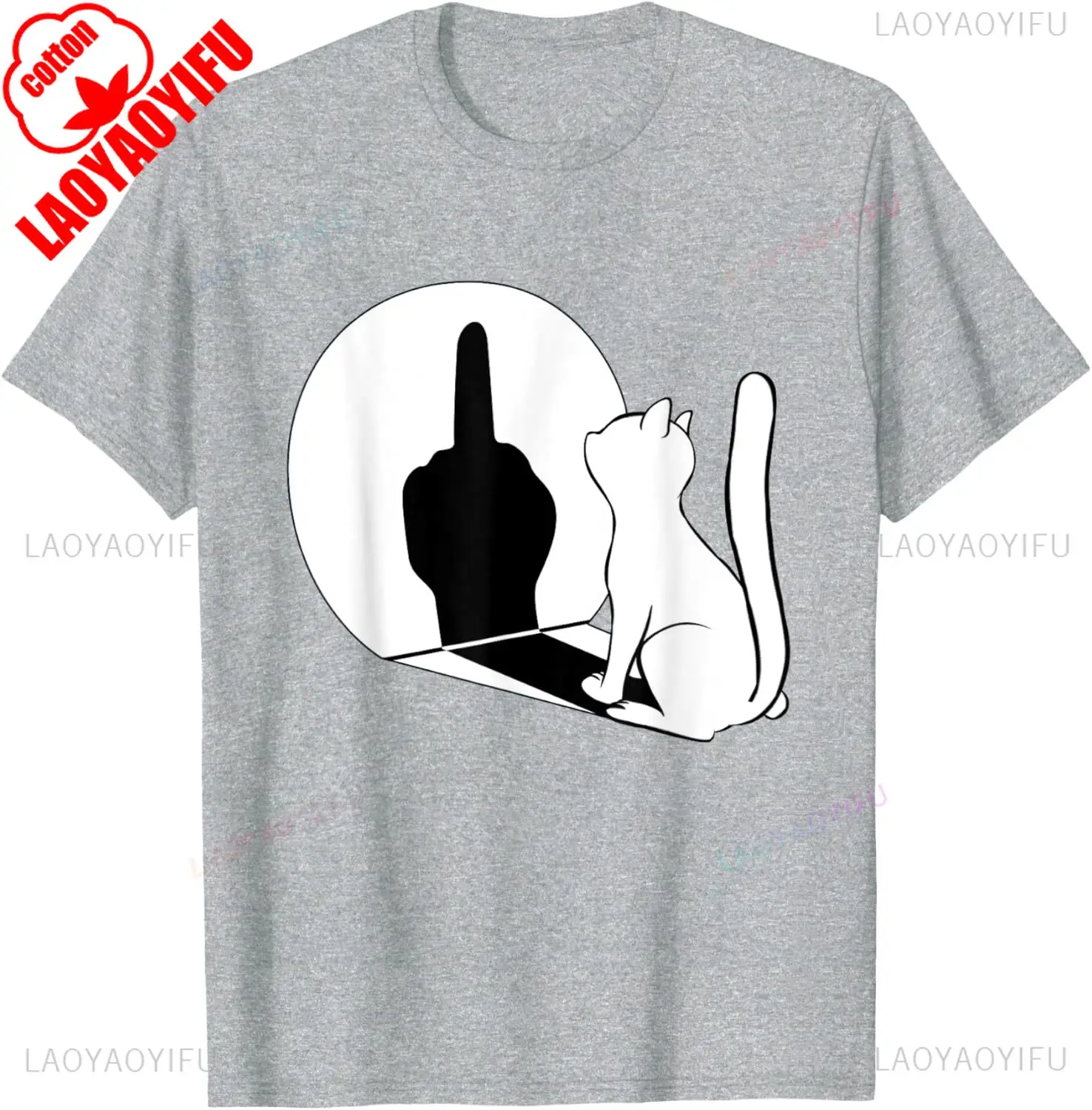 Middle Finger Cat Statement Cat Funny Gift T-Shirt Regular Short Sleeve Tops O-neck Men's Cotton T-shirt Cotton Summer Shirts photo 5