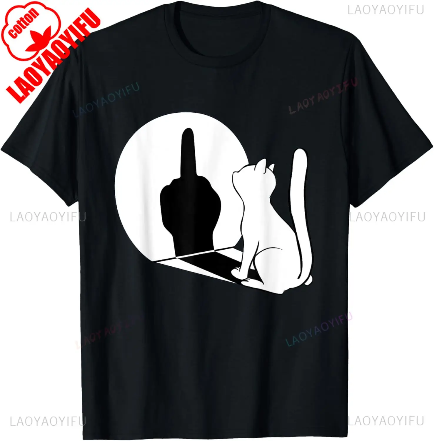 Middle Finger Cat Statement Cat Funny Gift T-Shirt Regular Short Sleeve Tops O-neck Men's Cotton T-shirt Cotton Summer Shirts photo 3