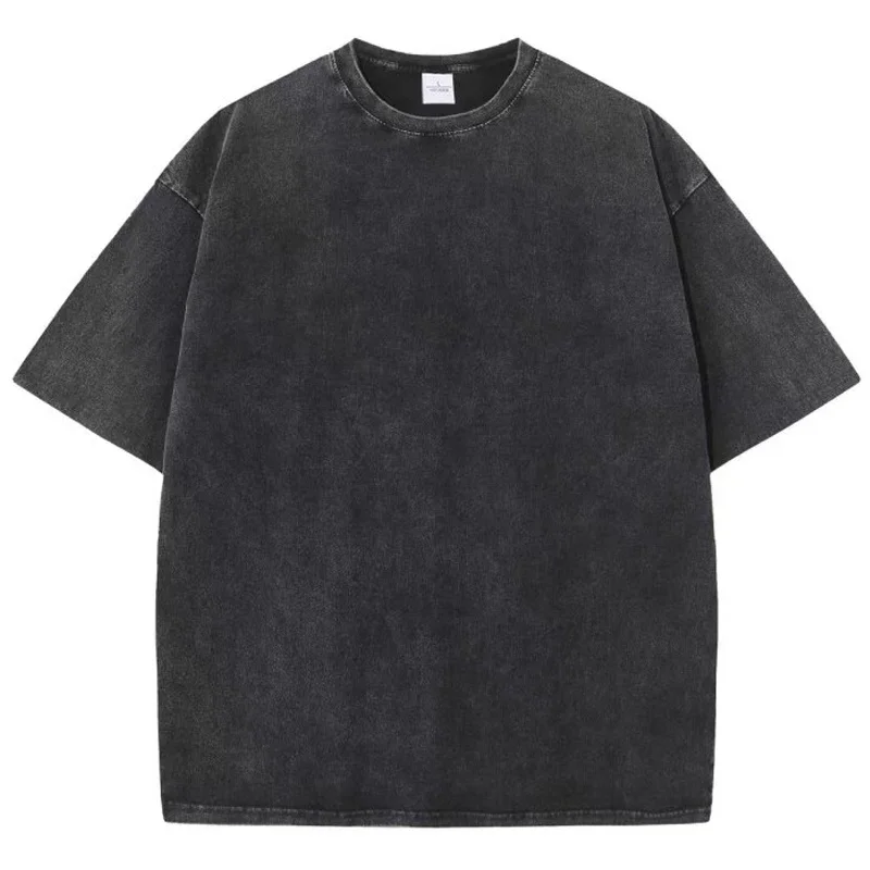 American Style Retro Heavyweight Solid Color Short Sleeved T-shirt Men Women Summer Street Trendy Washed Old Oversized Clothes photo 8