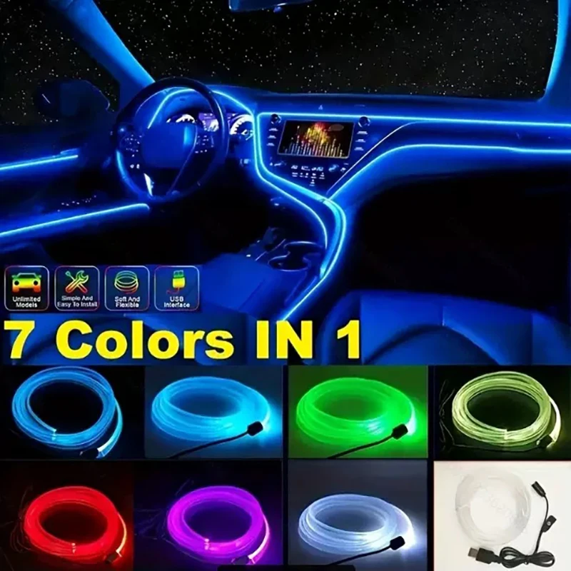 Car RGB Ambient LED Light Strip USB Fiber Optic Atmosphere Lamp Neon Interior Console Decoration Lights colorful 1/2/3/4/5M photo 7