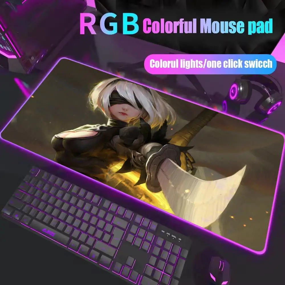 Rgb Mouse Pad Nier Automata 2b Desk Mat Gaming Mats Big Carpet Offices Computer Mousepads Anime Girl Deskmat Office Rug Mousepad photo 8