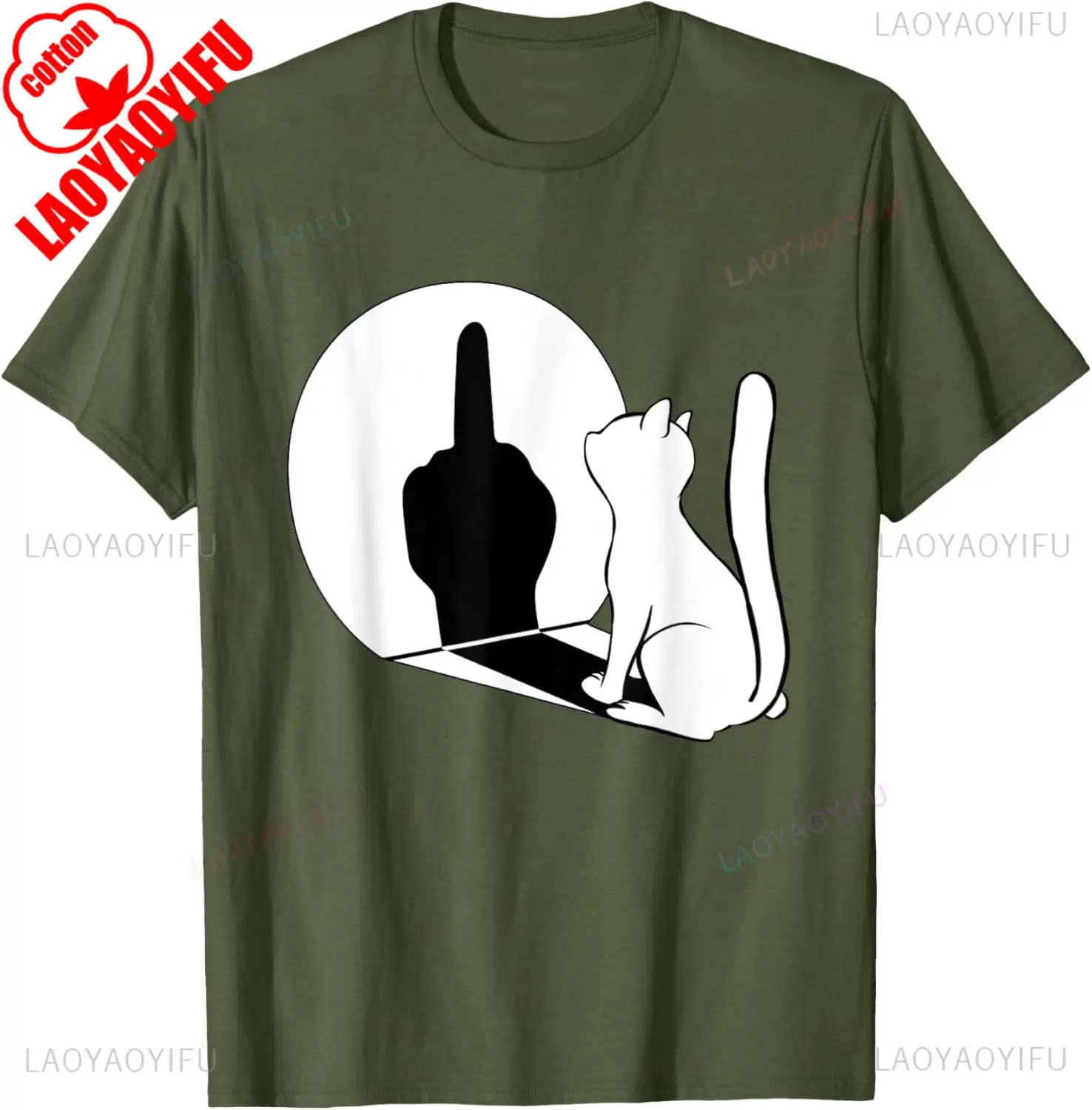 Middle Finger Cat Statement Cat Funny Gift T-Shirt Regular Short Sleeve Tops O-neck Men's Cotton T-shirt Cotton Summer Shirts photo 8