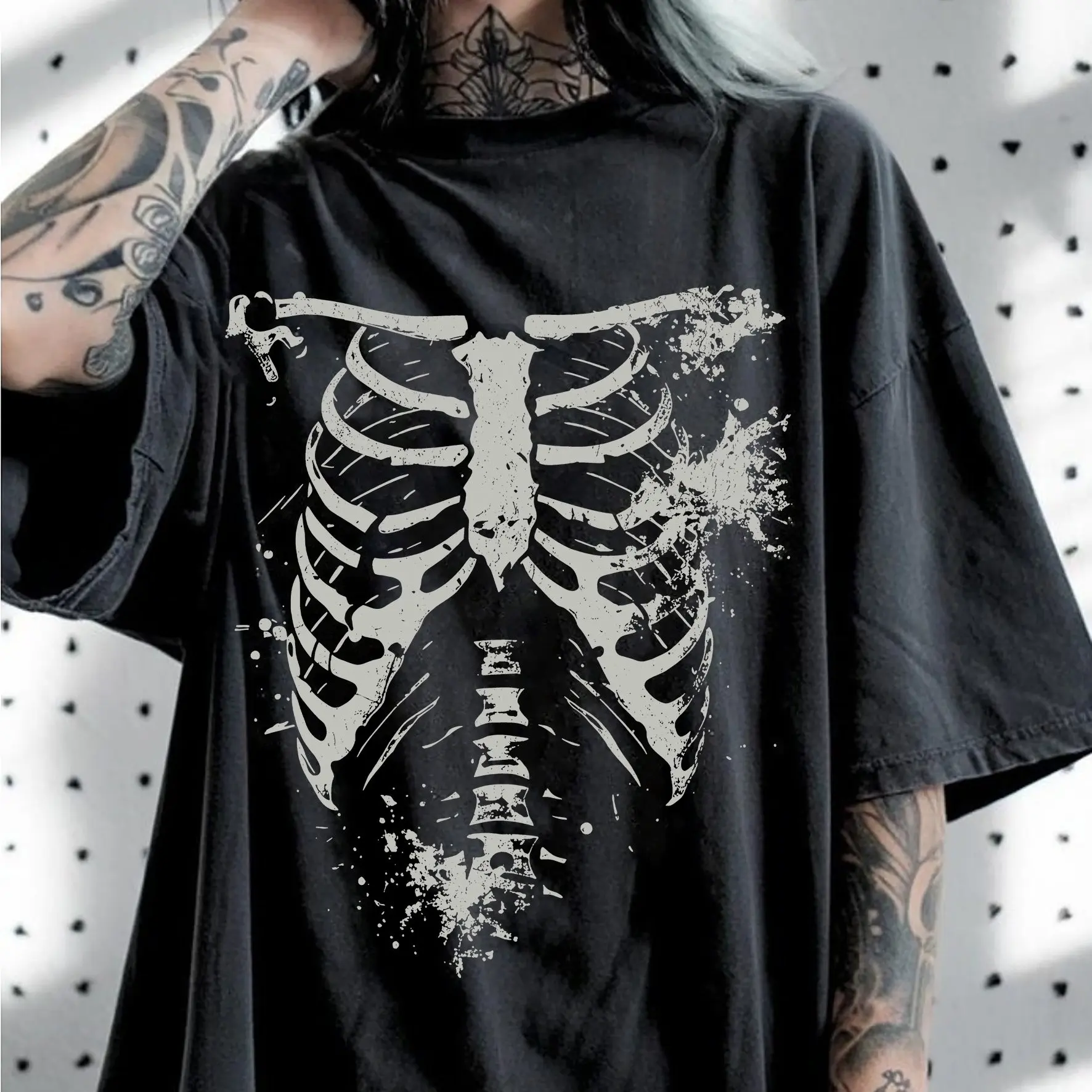 Dark Style Skull Print Large T-shirt Men's T-shirt Summer New Item Suitable for Both Men and Women Casual T-shirt photo 7