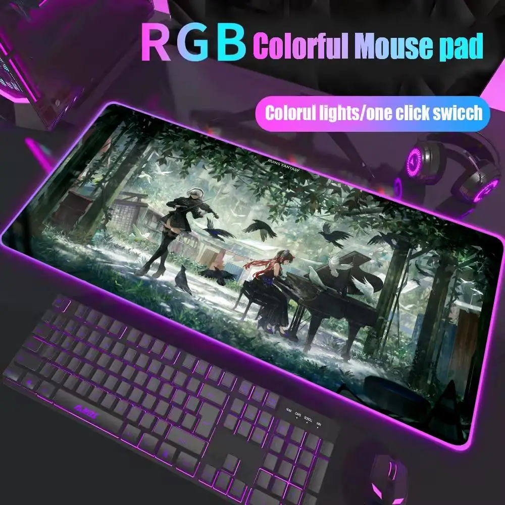 Rgb Mouse Pad Nier Automata 2b Desk Mat Gaming Mats Big Carpet Offices Computer Mousepads Anime Girl Deskmat Office Rug Mousepad photo 3
