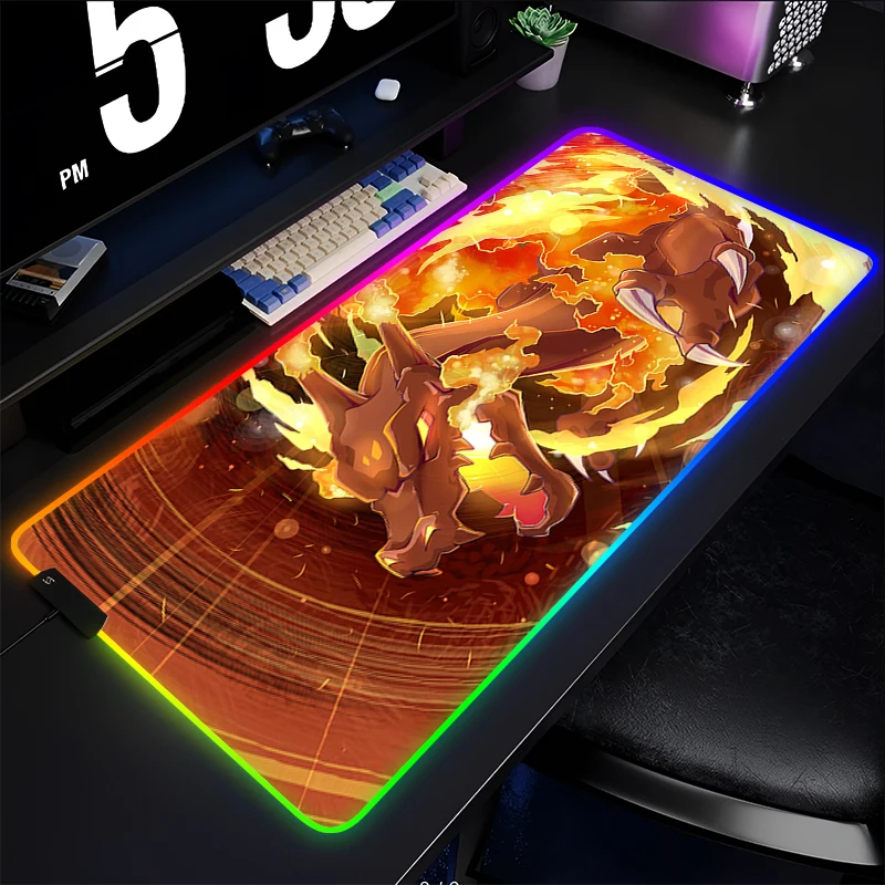 LED Mouse Pad Gamers Decoracion Gamer Desk Mat Exquisite RGB Mousepad Rubber P-Pokemon Charizard Gaming Backlight Keyboard Mat photo 2