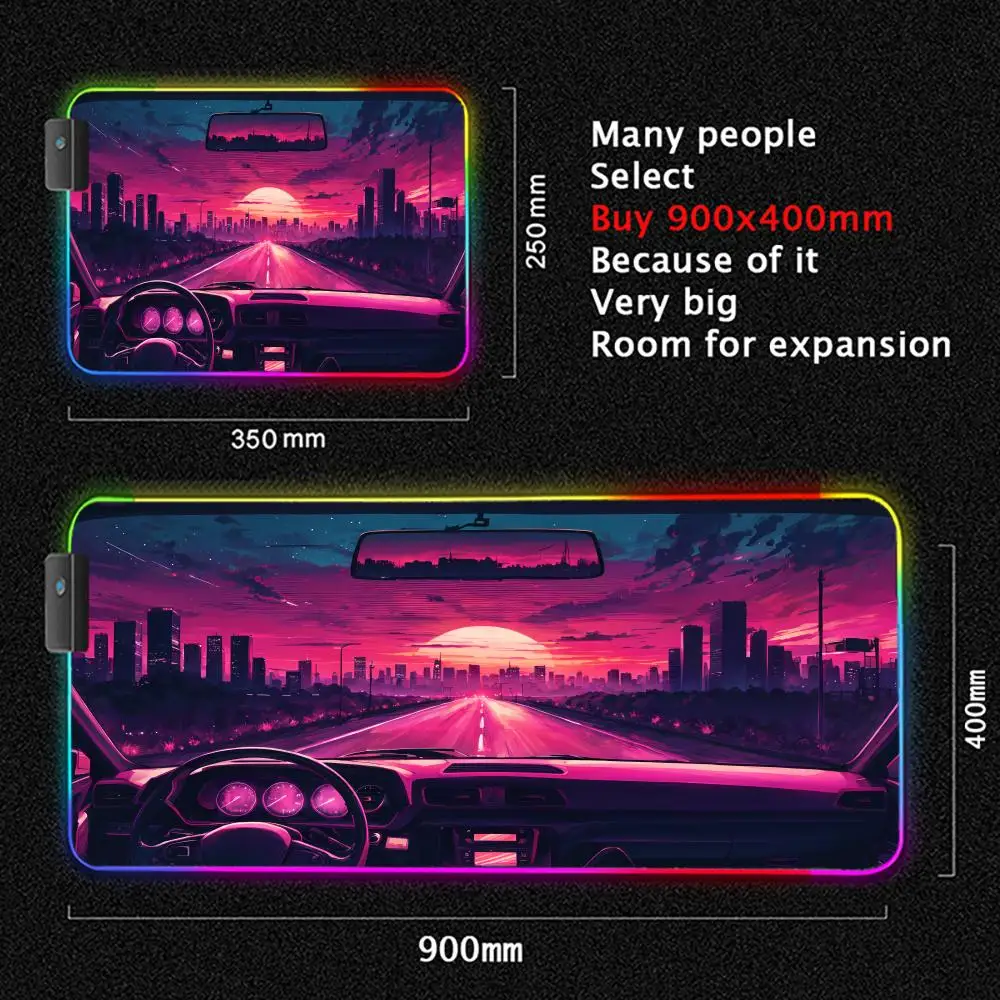 Road Sunset Car RGB Mouse Pad  Large Keyboard Cover Colorful MousePad LED Light E-sports Mousepad Computer Gamer Long Desk Mat photo 1