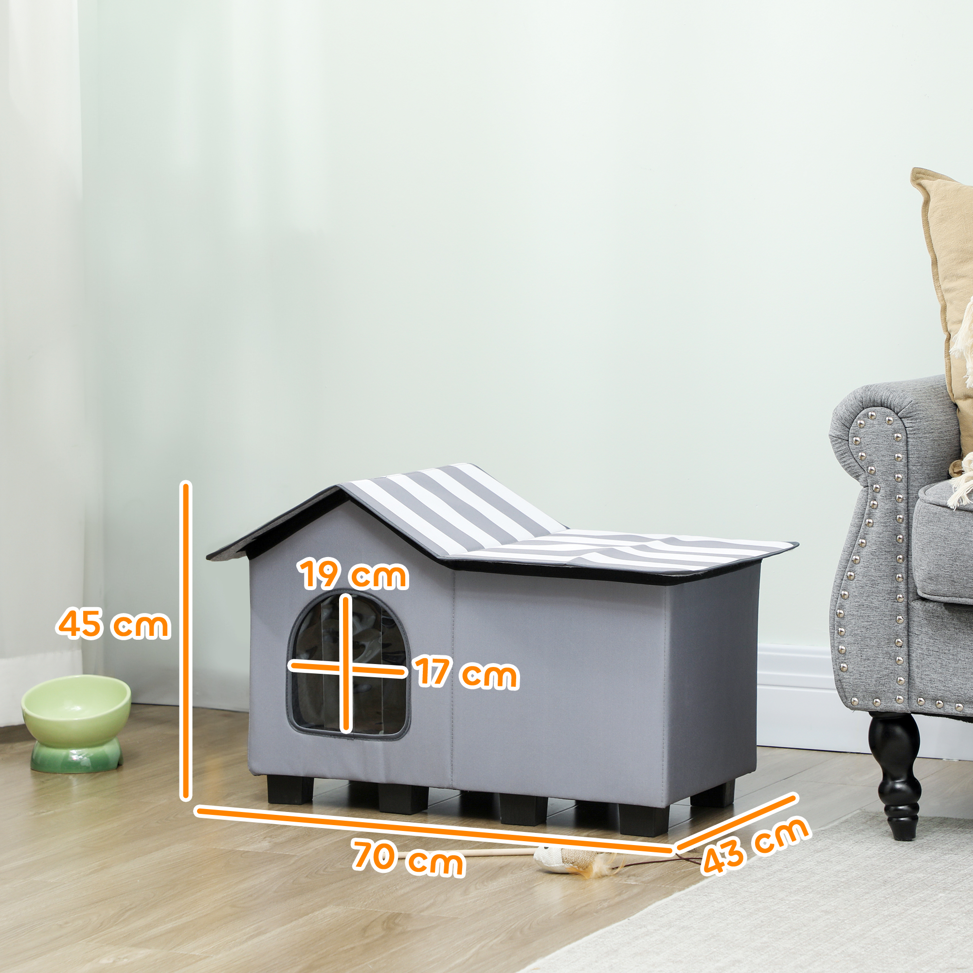 Outdoor Cat House, Weather Resistant Feral Cat Cave With Elevated Base And Cushion For Winter, Grey photo 4