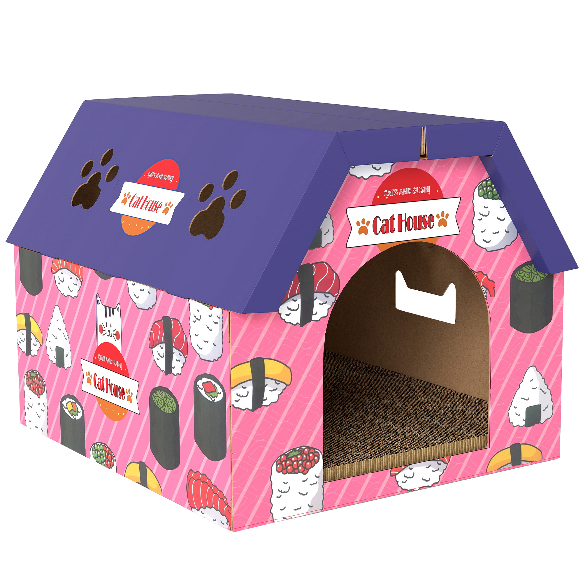 2 In 1 Gaming Style Cardboard Cat House With Scratching Board & Catnip For Indoor Cats photo 6