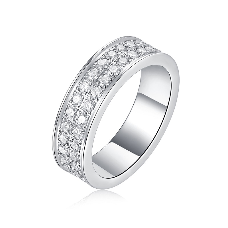 S925 Silver 3.3g Platinum Plated Moissanite Ring, 6.0mm 68pcs D VVS1 Double Row Band, GRA Certified US 5-9 photo 1