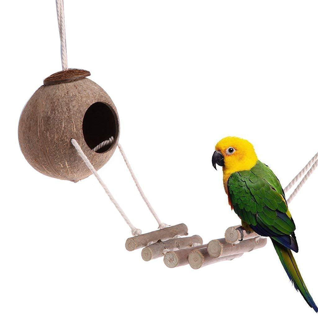 9-Piece Parakeet Toys & Budgie Toys, Bird Cage Accessories Set Natural Wood Bird Toys Include Coconut Hideaway, Swing, Ladder, Perch, Mirror And Hanging Toys For Budgies & Cockatiels photo 4