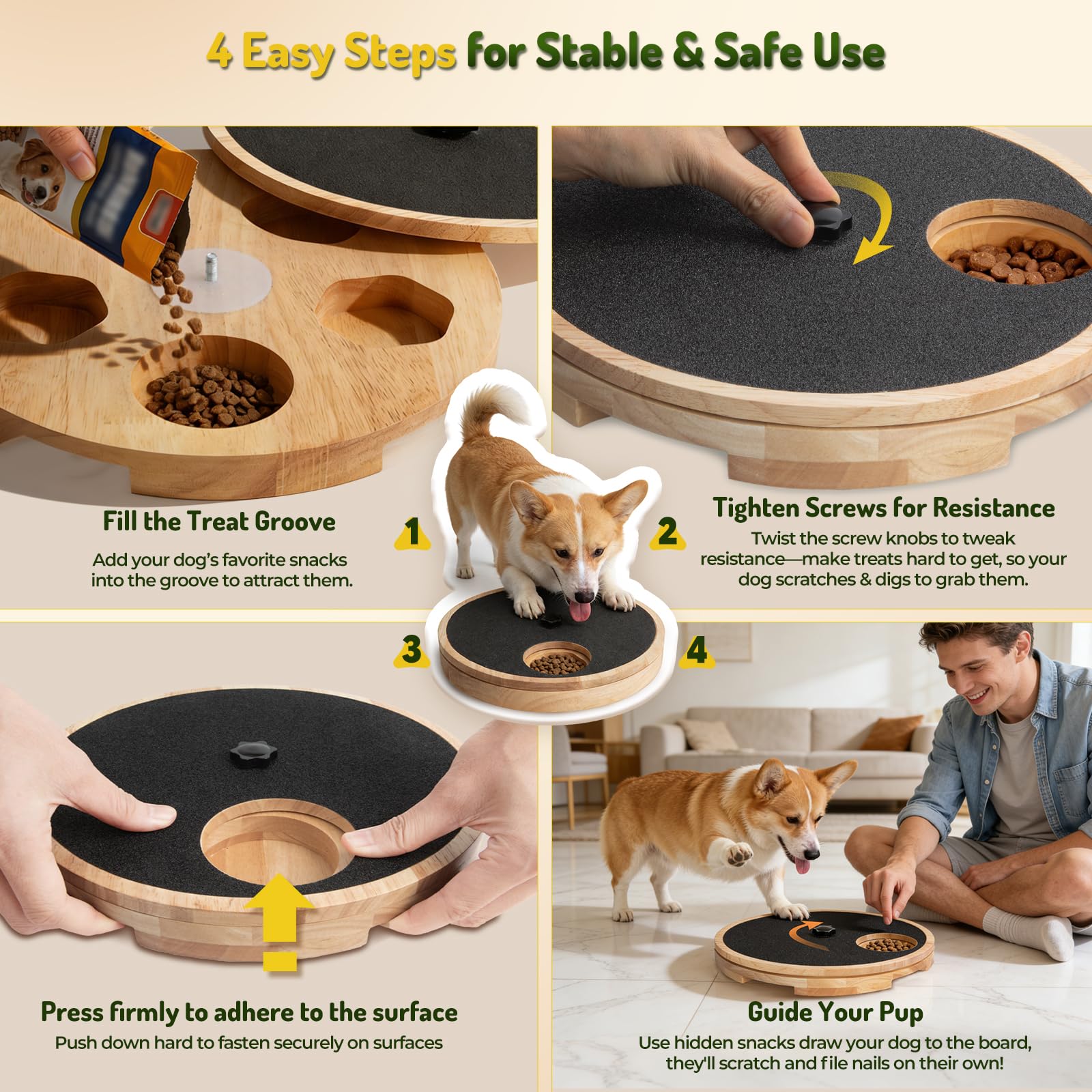 Dog Nail Scratch Board With Treat Box For Claw Care Interactive Nail File Toy For Stress-Free Grooming, Wooden, Adjustable Tension, Suitable For Dogs Of Multiple Sizes, Black photo 3