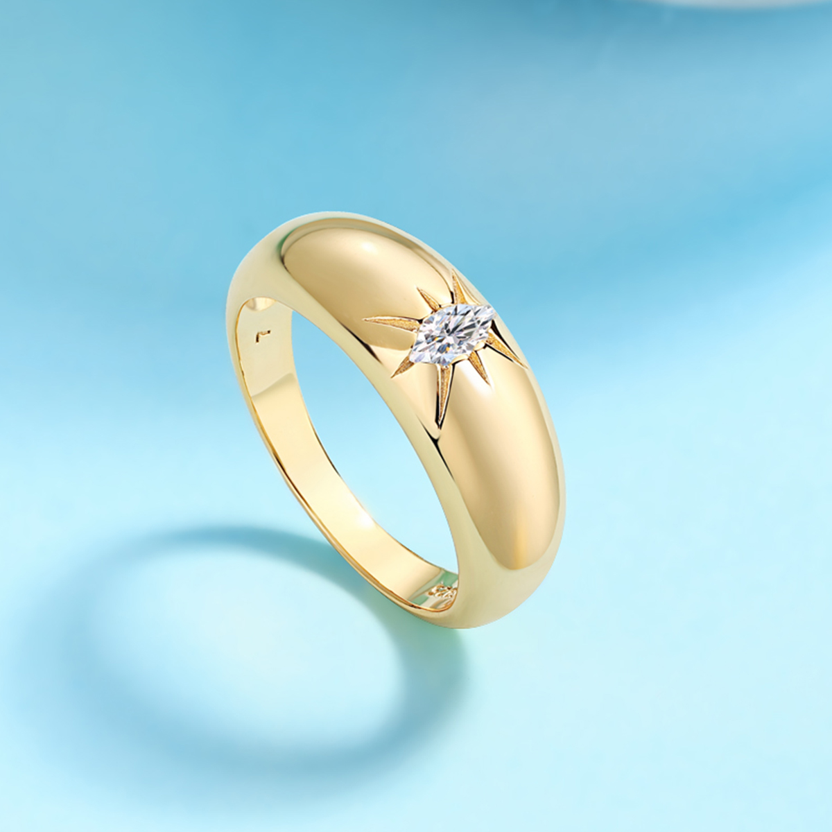 S925 Silver Gold Plated Marquise Moissanite Ring, 7.6mm Star Setting, D VVS1 GRA US 5-9 photo 5