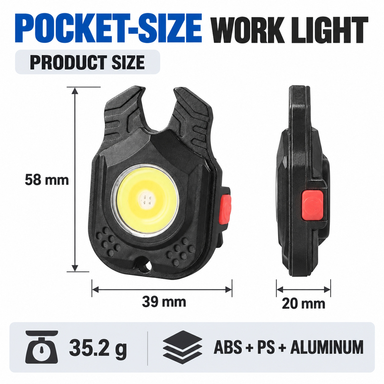 Rechargeable Magnetic Battery Display Type C LED Work Light Hanging Hook W5129 500LM Flashlight Portable photo 8