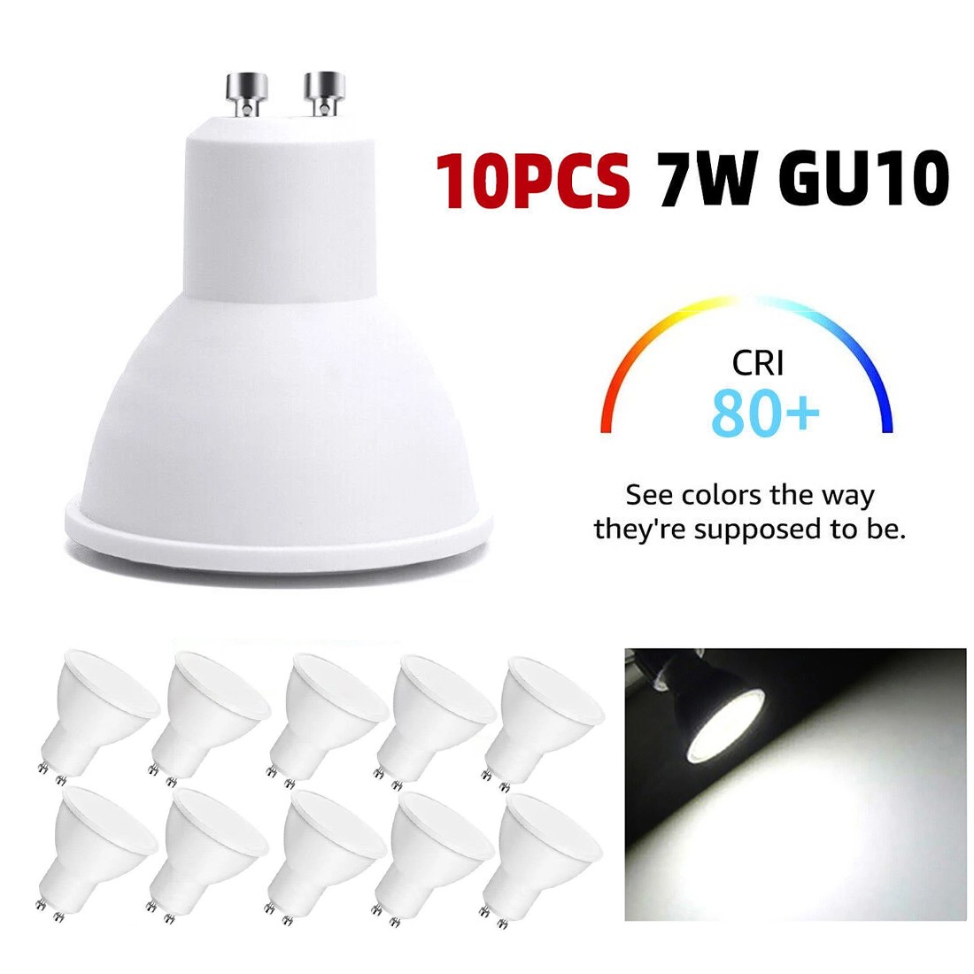 10Pcs LED GU10 Light Bulbs 7W Cool Day White Spotlight Eneygy Savin photo 1