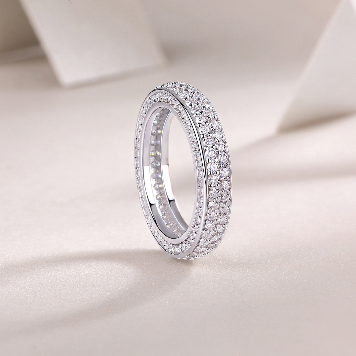 S925 Silver 3.6g Platinum Plated Moissanite Ring, 4.0mm 164pcs D VVS1 Eternity Band, GRA Certified US 5-9 photo 6