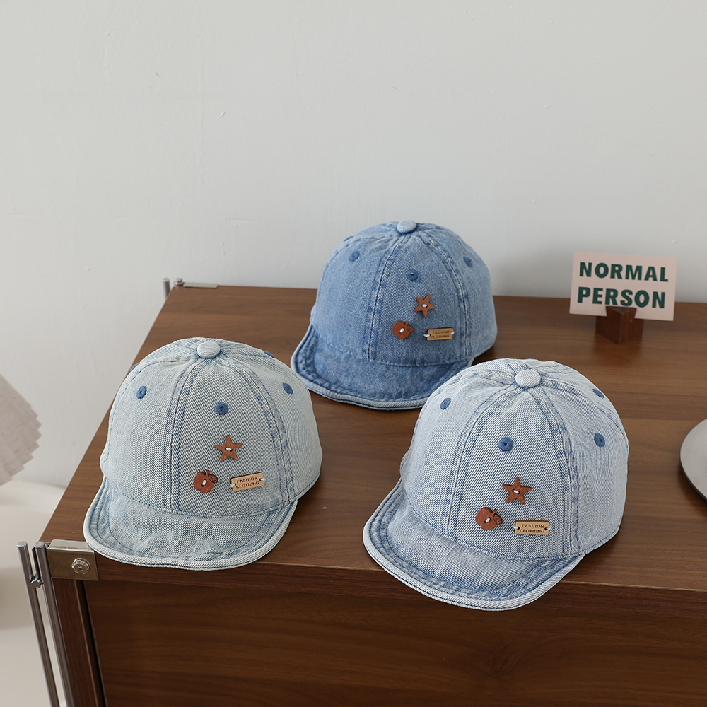 Star Apple Patch Children's Denim Baseball Cap - Retro Washed Soft Top Children's Baseball Cap For Outdoor Versatility photo 1