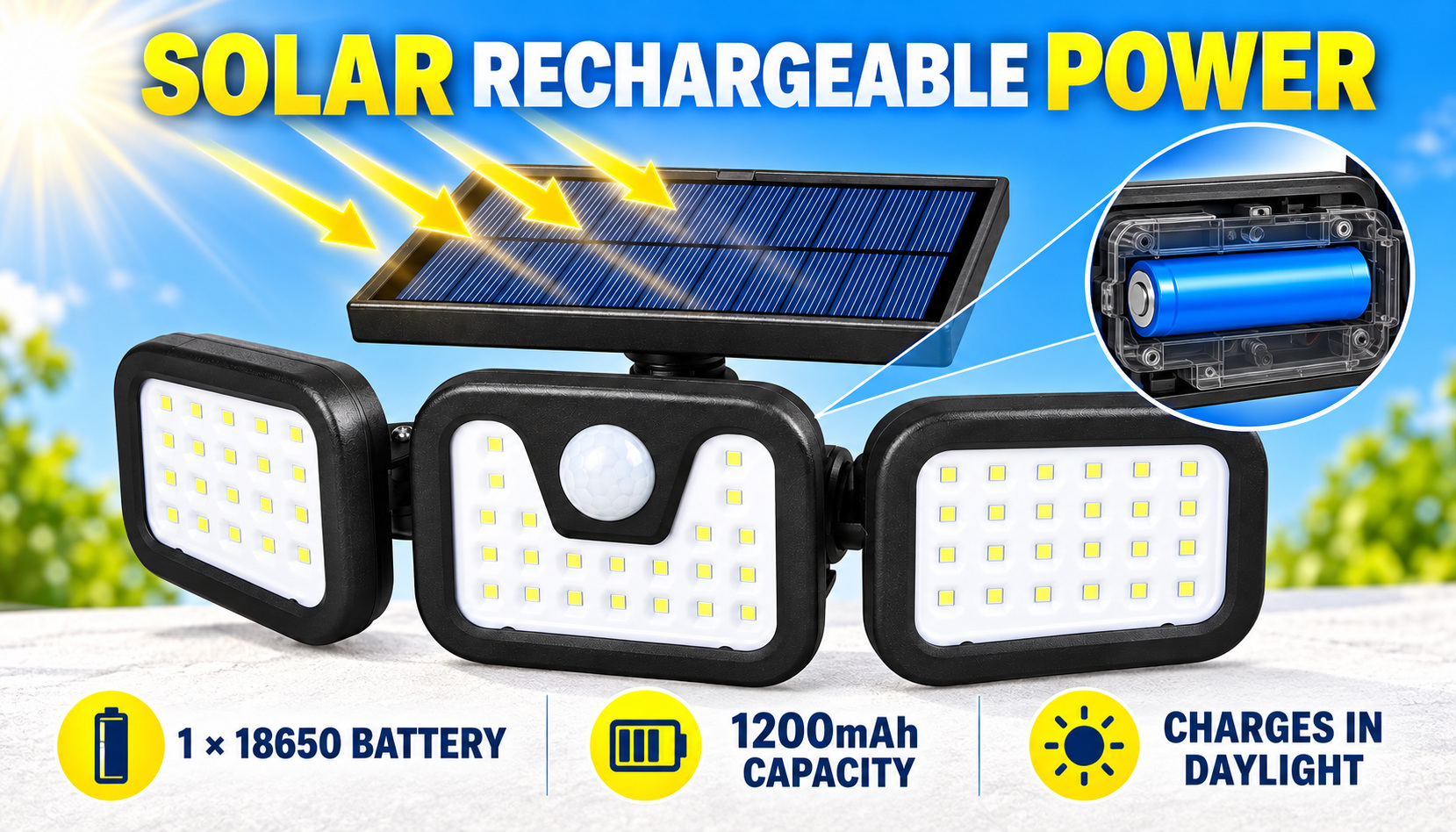Solar Powered Rechargeable Motion Sensor Waterproof LED Work Light For Auto Repair W771A 1x 18650 photo 4