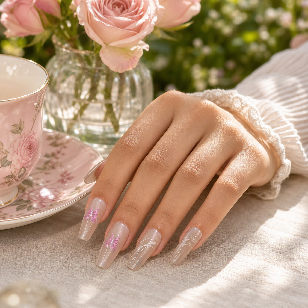 Nude Butterfly Cat-Eye Press-On Nails photo 1