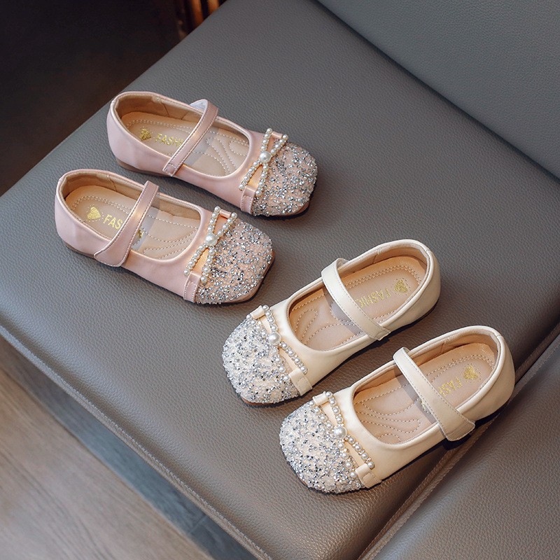 2026 Summer New Girls Pearl Leather Shoes, Elegant Chanel-style Princess Flats, Soft Sole Fashion Single Shoes For Baby Girls photo 3