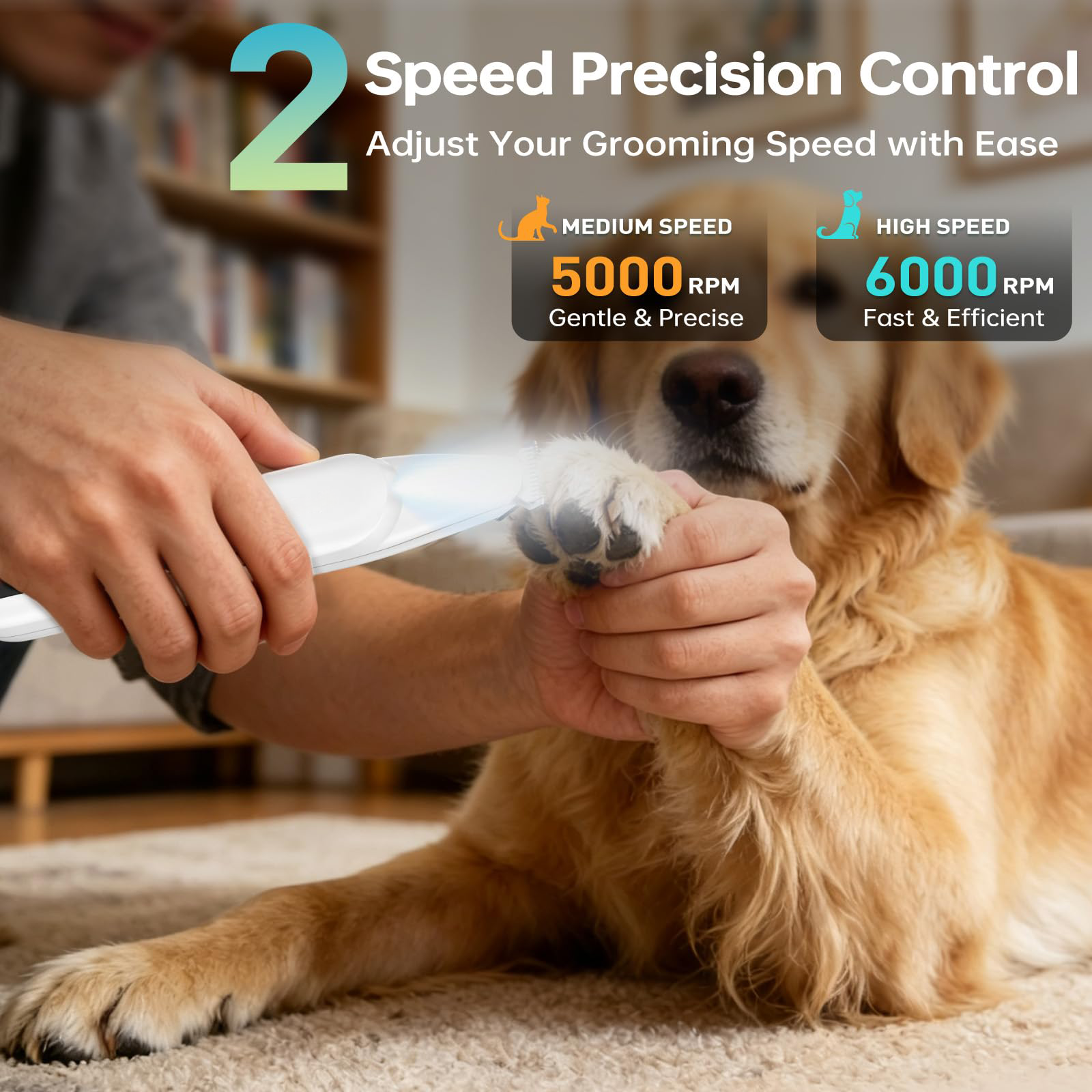 Upgrade Dog Paw Trimmer, Cordless Pet Clippers For Dogs Cats With LED Light Low Noise, Dual-Speed, IP68 Waterproof, 0.7inch Safe Blade Dog Grooming Clippers For Paws, Ears, Face, Rump, USB-C Rechagebl photo 2