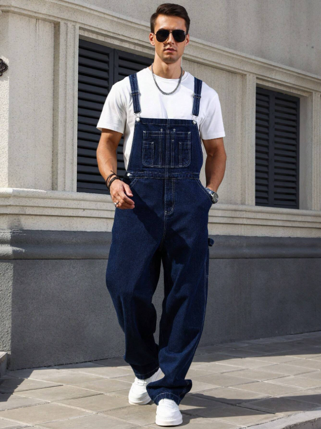 Big And Tall Mens Denim Bib Overalls Plus Size Loose Straight Leg Multi Pocket Workwear US Stock photo 8