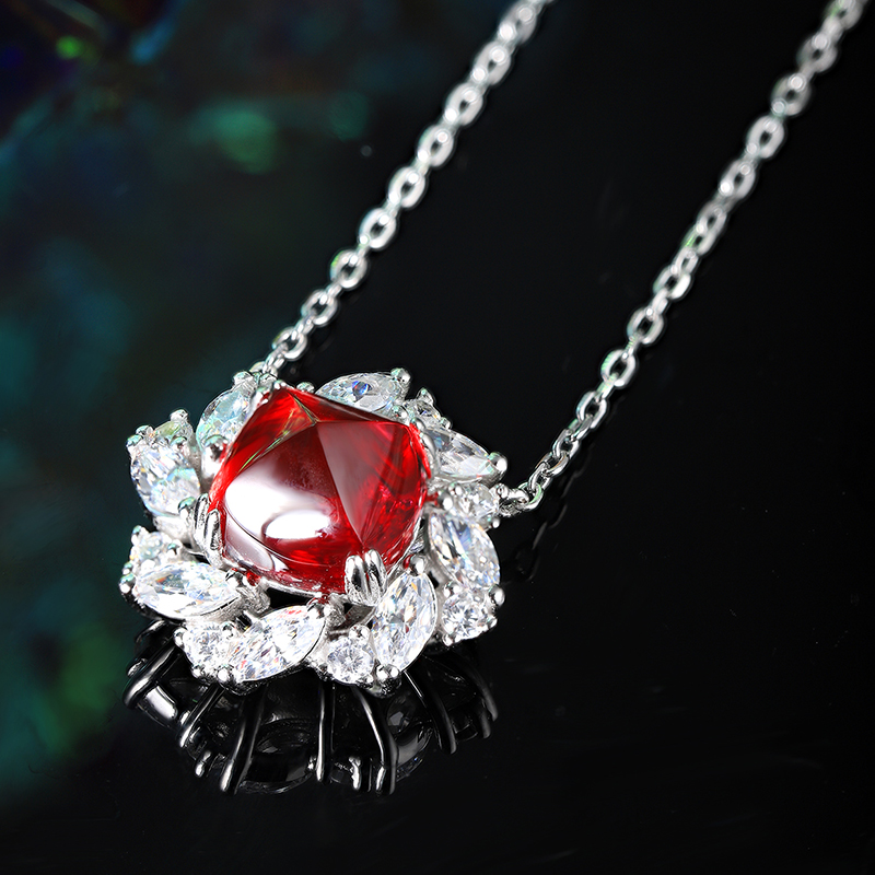 S925 Silver 5.6g Lab-Created Ruby Sapphire Emerald Necklace, 9x9mm Cushion Cut, 40&5cm photo 4