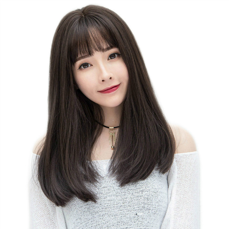 Japanese And Korean Wig Women's Air Bangs Medium Long Straight photo 5