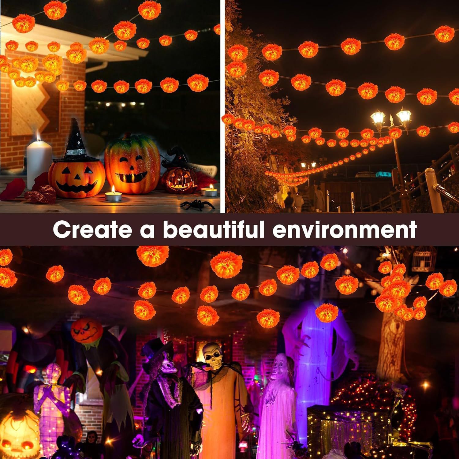 20 LED Artificial Marigold Flower String Lights 9.8FT USB Powered Garland For Festival And Party Decor photo 2