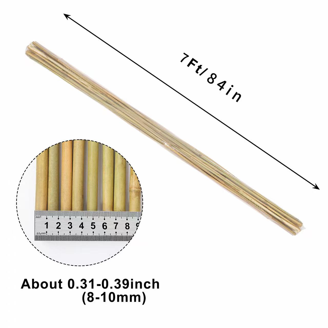 7FT, Diameter 8mm - 10mm Natural Bamboo Plant Stake, Sturdy Bamboo Poles, Durable Plant Bamboo Stake, Garden Climbing Plant Bracket 50pcs. Self-pickup Only photo 1