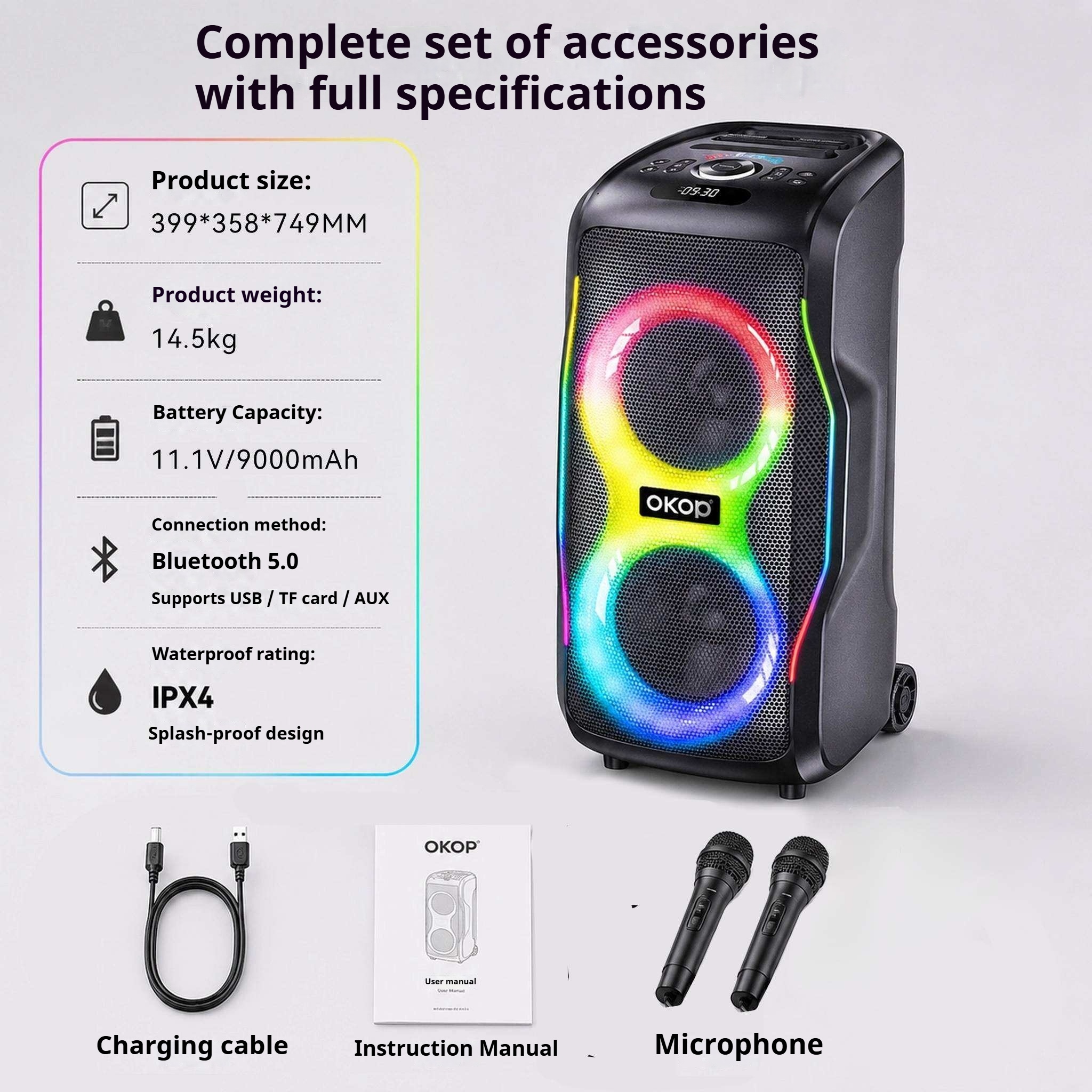 KP-8015 Best-Selling Bluetooth Speaker New High-Power 120W Outdoor Model With Dual Microphones Long Battery Life And Karaoke Functionality In Stock photo 8