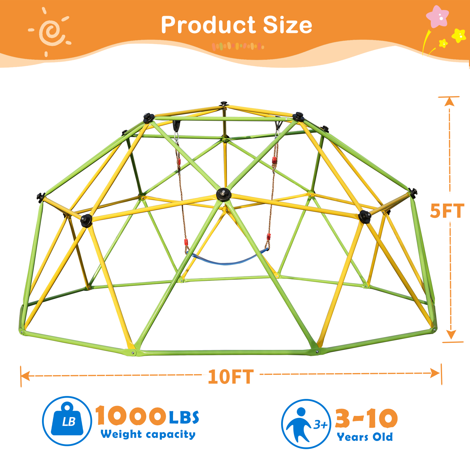 10 Foot Dome Climbing Children's Jungle Gym Suitable For Park Dome Climbers And Swing Amusement Park Equipment, Green photo 4