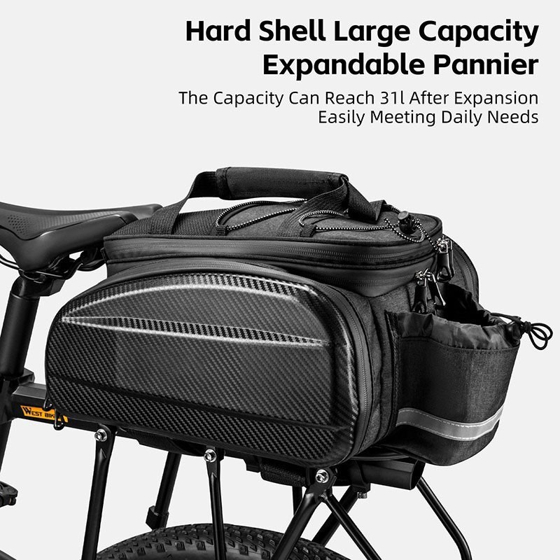 General Bicycle Rear Bag Hard Shell Expandable Bike Pannier Rack Pack Bag photo 1