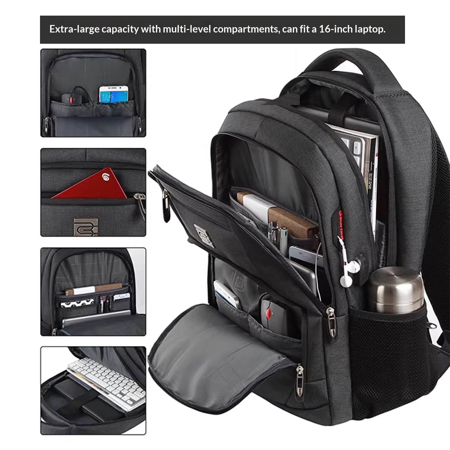 BC Men's Business Backpack Oxford Cloth Waterproof 16 Inch Large Capacity Multifunctional Computer Backpack Student Backpack Women's Red Standard Edition photo 4