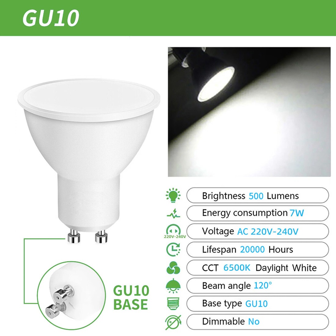 10Pcs LED GU10 Light Bulbs 7W Cool Day White Spotlight Eneygy Savin photo 3