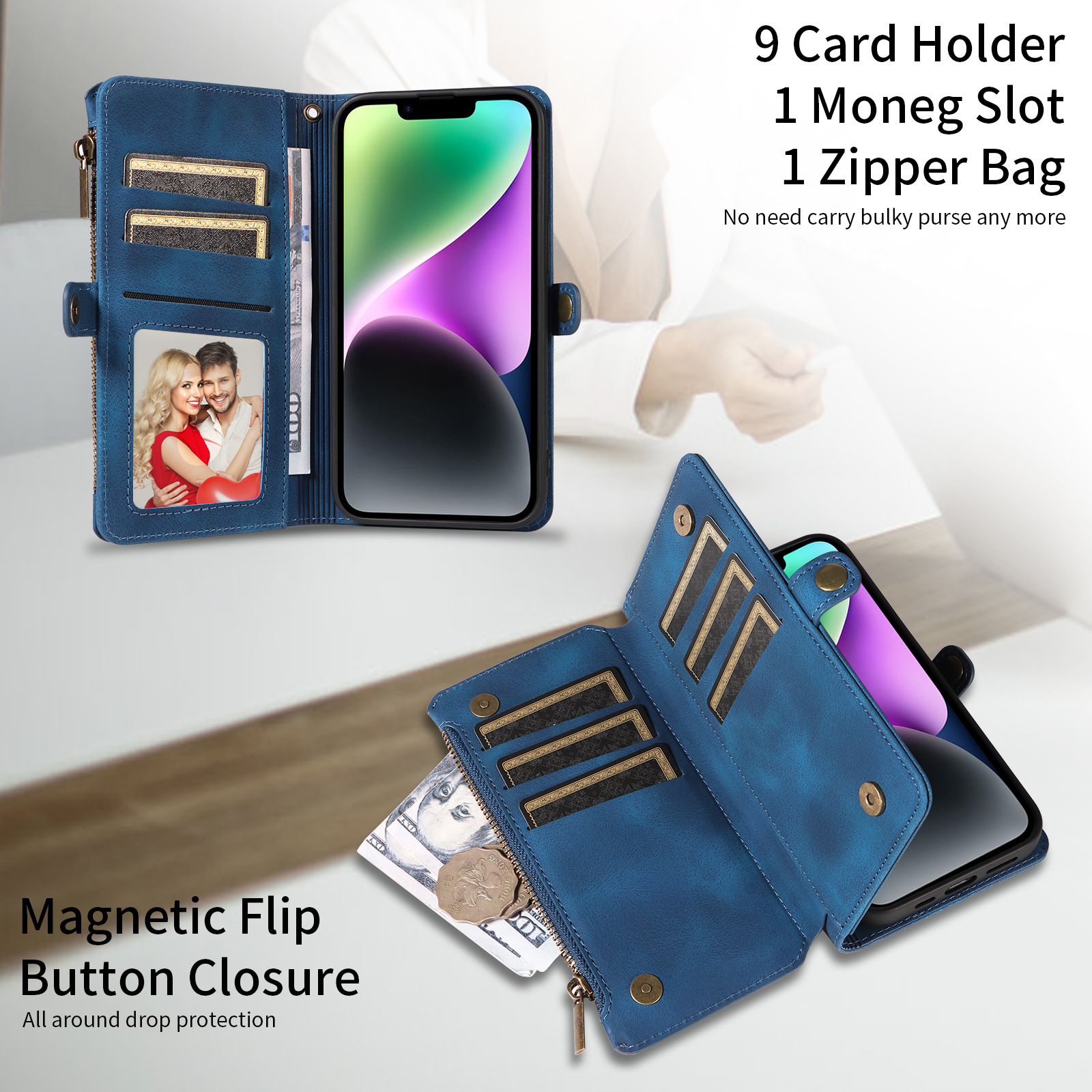 Wallet Flip Zipper Phone Leather Case photo 8