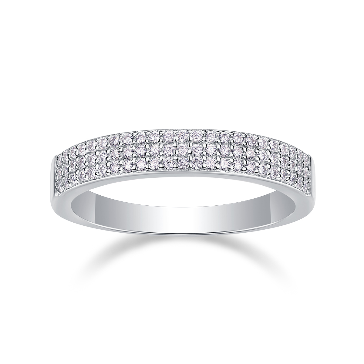 S925 Silver 2.4g Platinum Plated Moissanite Ring, 4.0mm 69pcs D VVS1 Micro Pave Band, GRA Certified US 5-9 photo 4