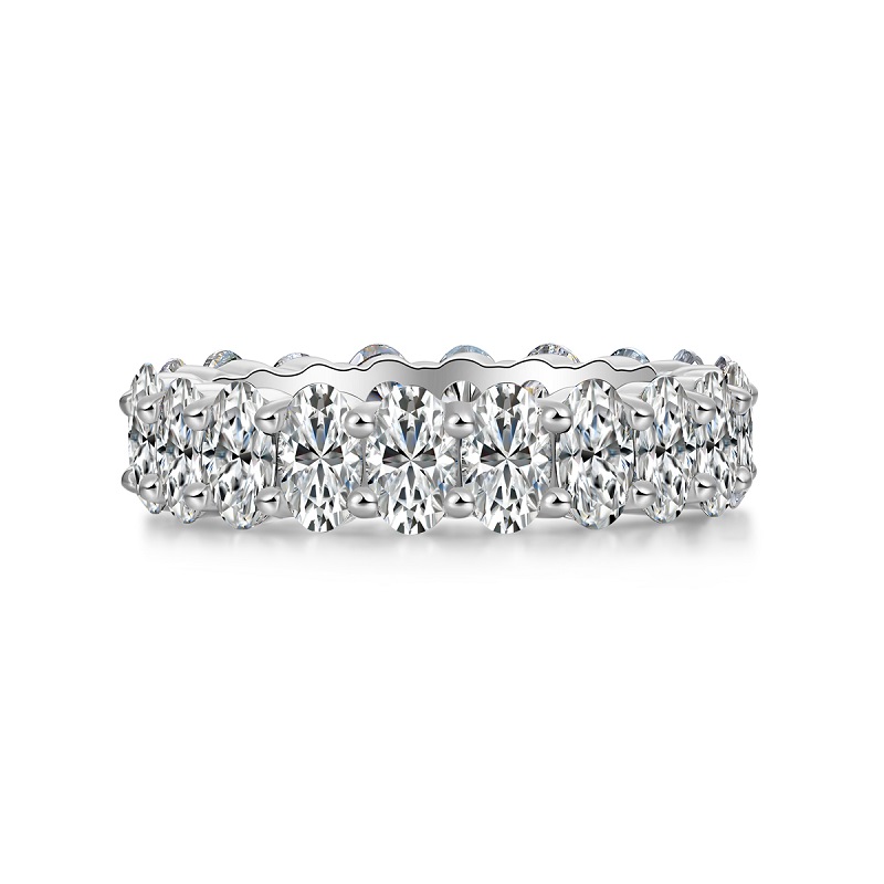 S925 Silver 6.0g Platinum Plated Moissanite Ring, 5x3mm 20pcs D VVS1 Eternity Band, GRA Certified US 5-9 photo 7