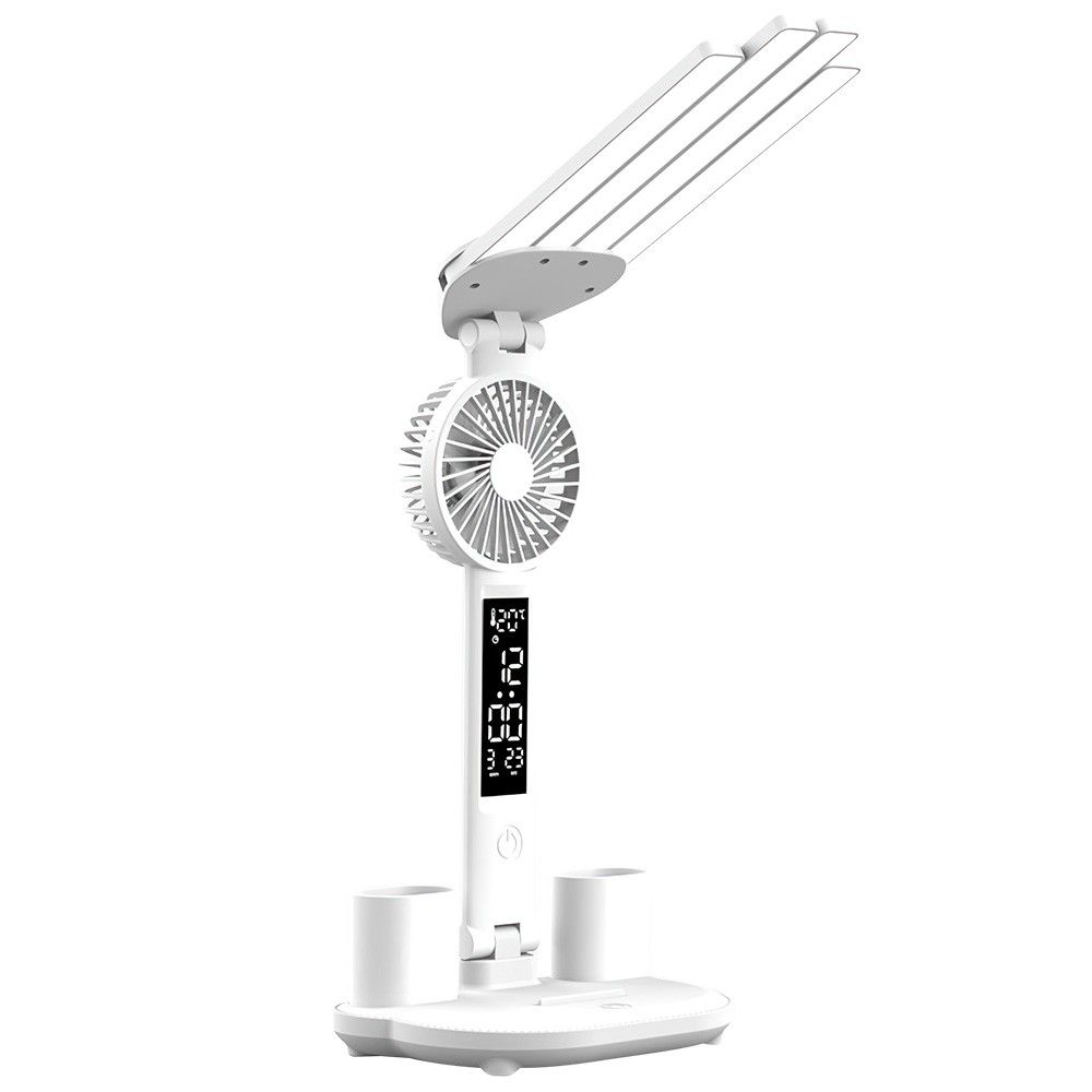 4-Head LED Desk Reading Lamp With Fan Clock Dimmable Rechargeable Touch Light photo 6