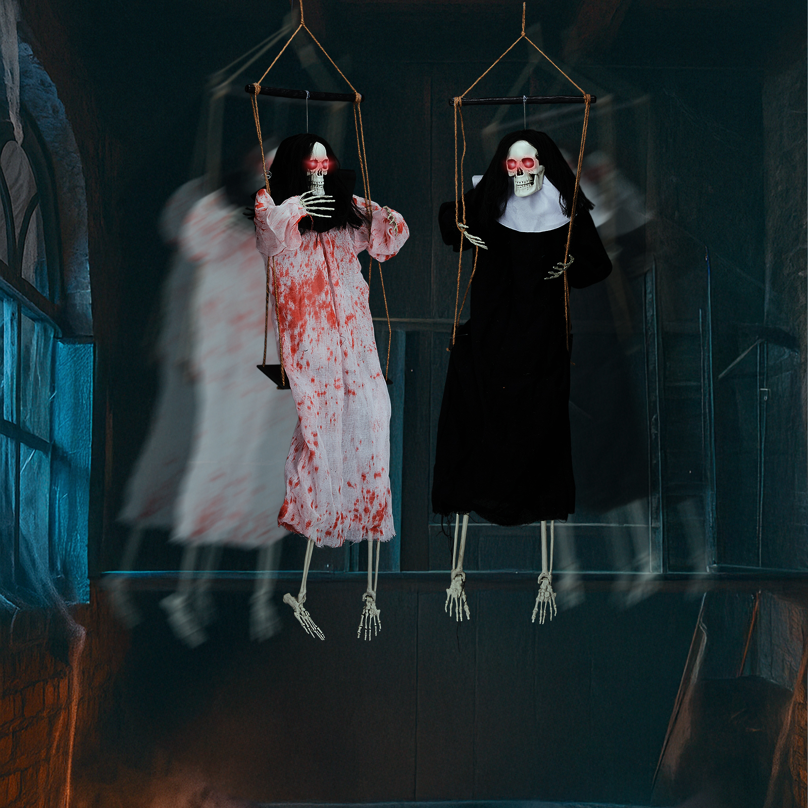 Outdoor Halloween Decorations 2 Packs Hanging Ghosts Decor With Lighted Up Eyes And Horror Scream,3ft Scary Grim Reaper Swinging Ghost Flying For Yard Patio Lawn Garden photo 1