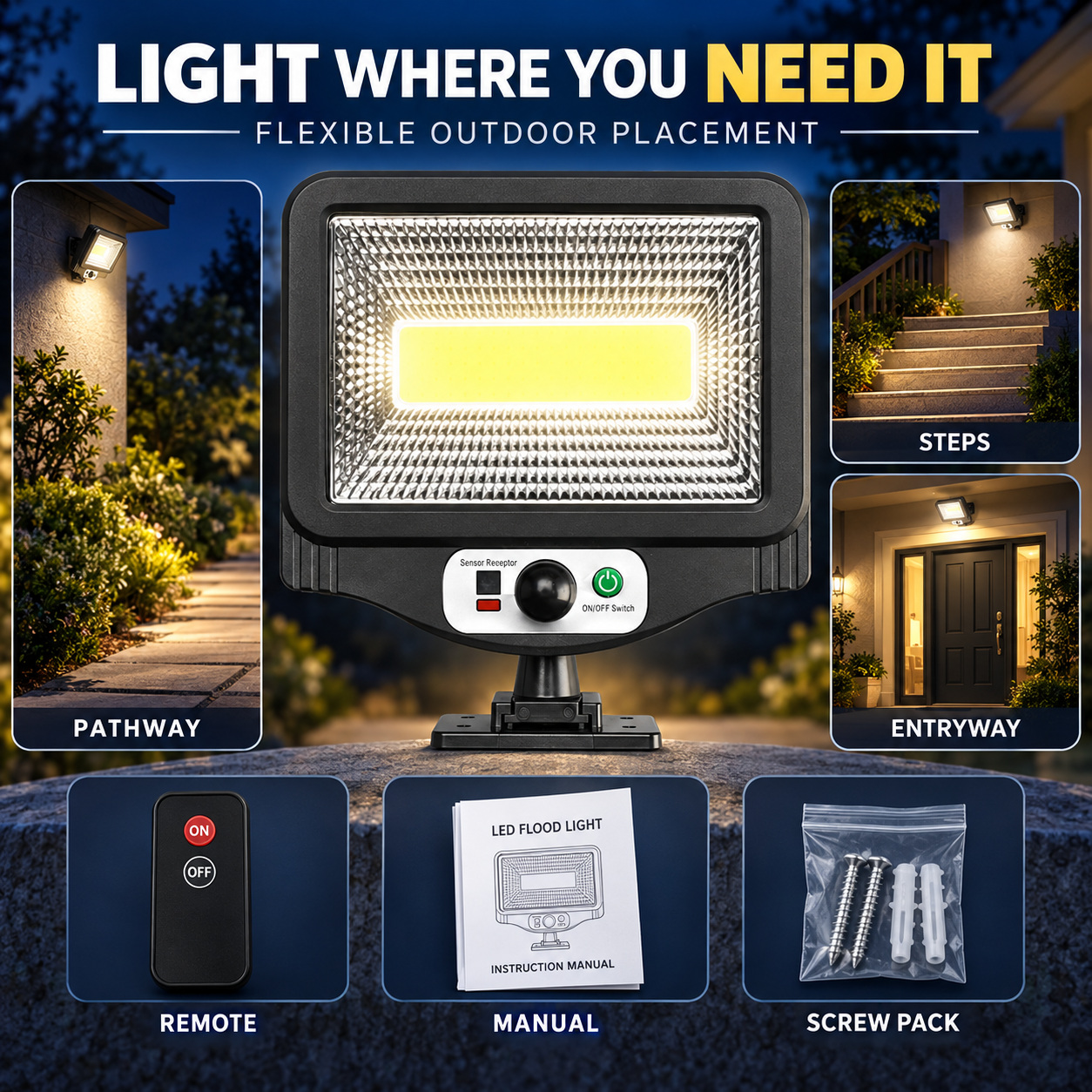 Solar Powered Rechargeable Motion Sensor COB LED Work Light 1500mAh For Auto W781 1 Remote photo 5