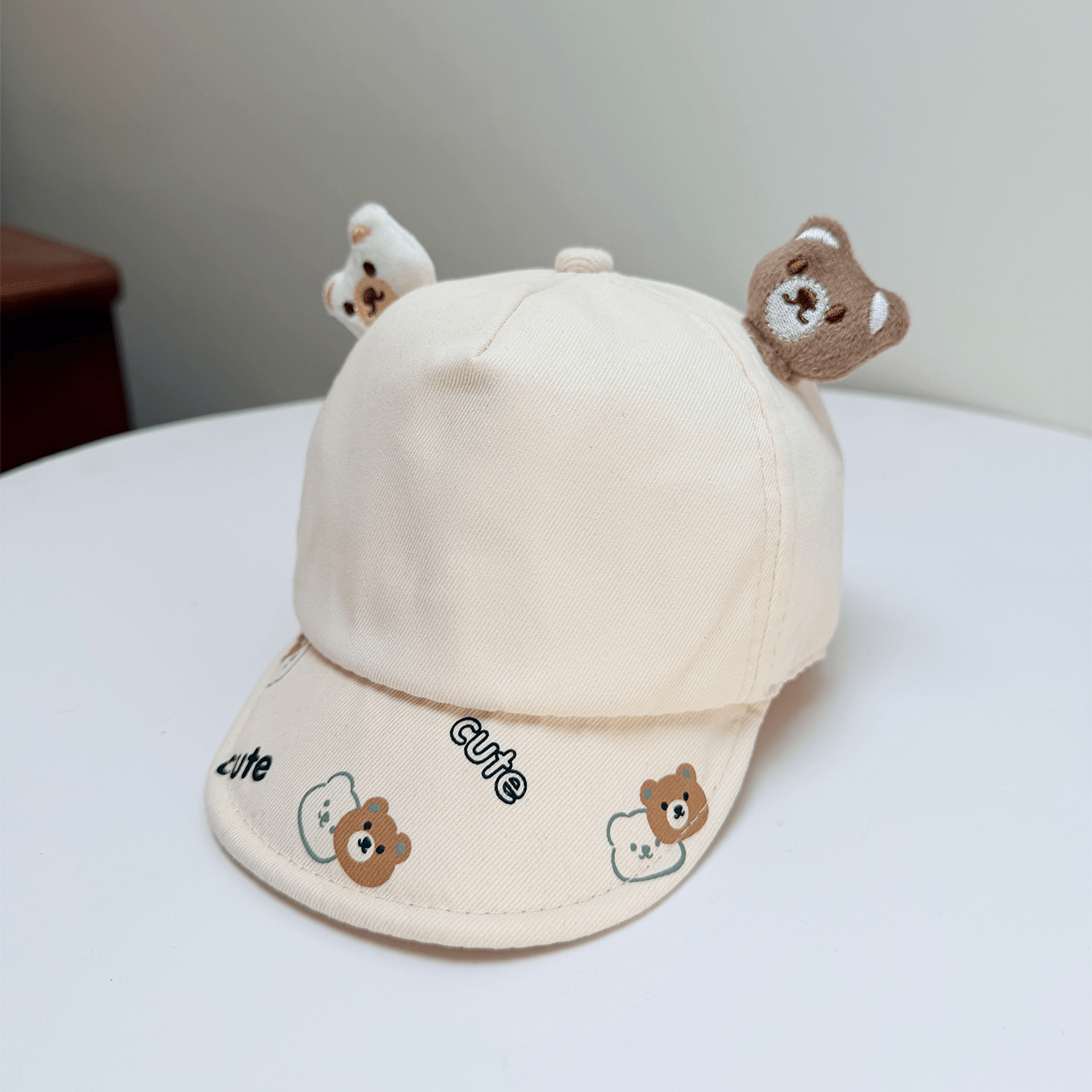 Korean-style Patchwork Printed Lettering Soft Brimmed Baseball Cap With Three-dimensional Plush Bear Ears And Baby Style Cap photo 2