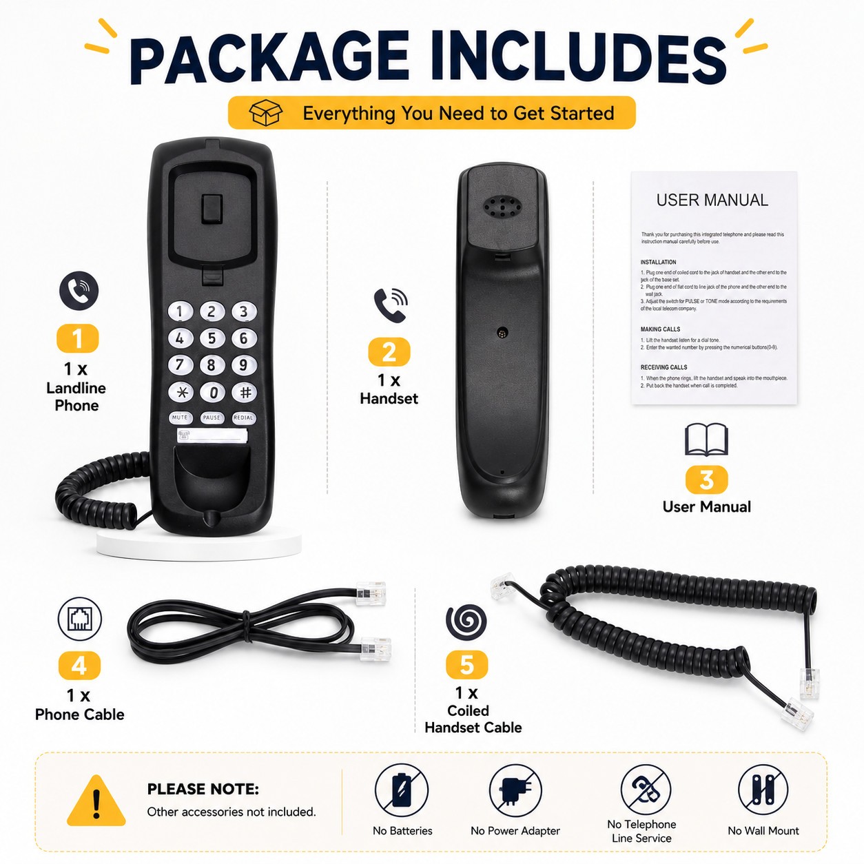 Small Corded Landline Phone Mini Desktop Wall Mount Telephone Home Office Hotel photo 1