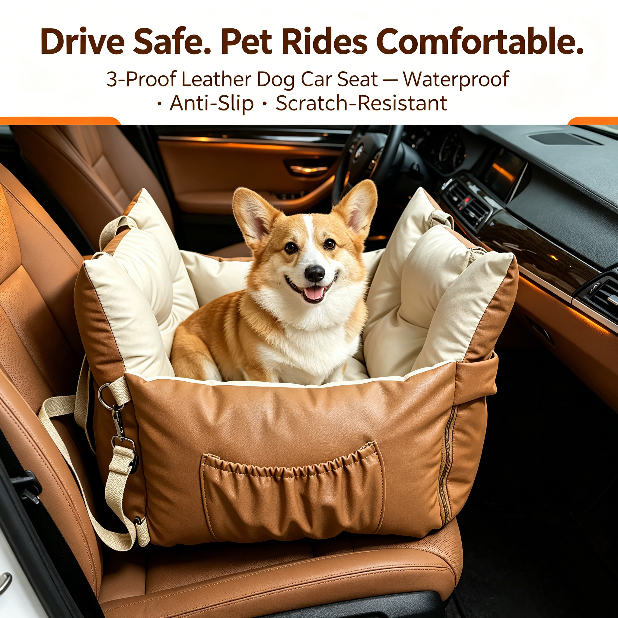 Waterproof Dog Car Seat Bed 2 In 1 Convertible Pet Travel Carrier Safety Booster Seat With Storage Pocket Washable Anti Slip Puppy Car Bed For Small Medium Dogs Reversible 2 Sided Design photo 6