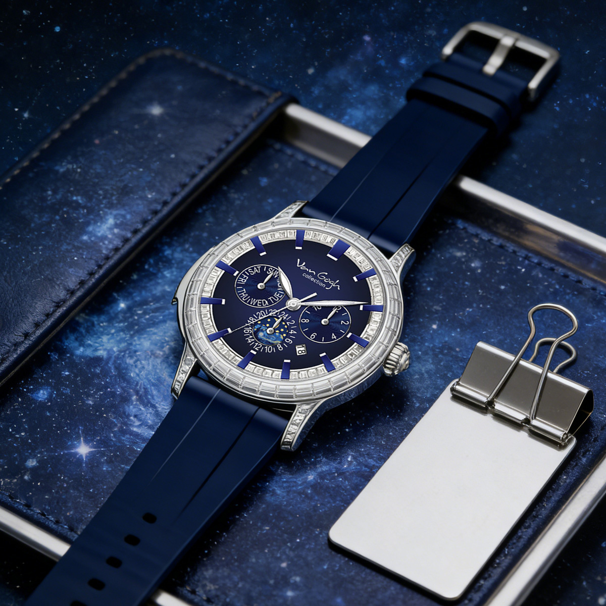 VAN GOGH High Appearance Light Luxury Men's Luminous Blue Mechanical Watch Bohui Series photo 6