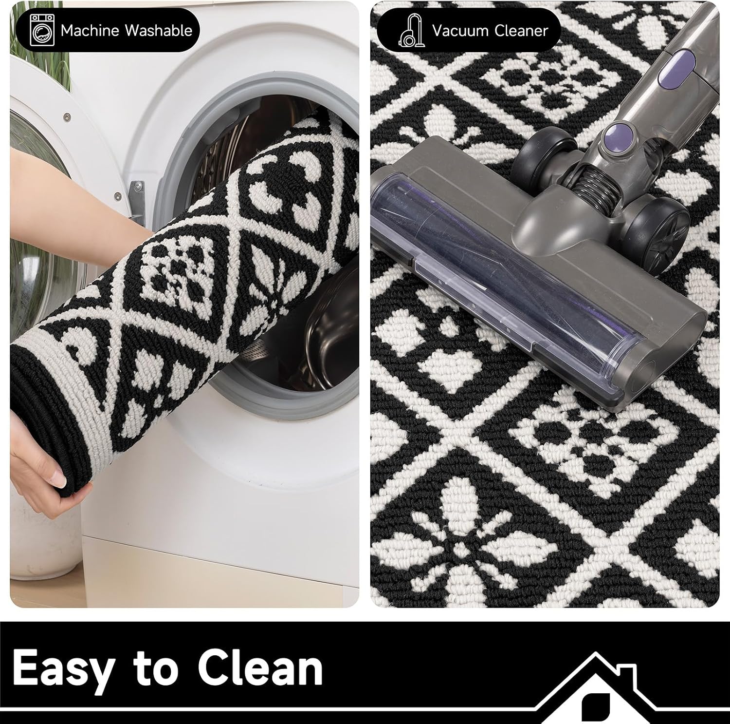 Black Laundry Room Runner Rug 2x6 Ft, Non Slip Washable Floor Mat With Rubber Backing For Kitchen, Hallway, Entryway And Garage photo 2